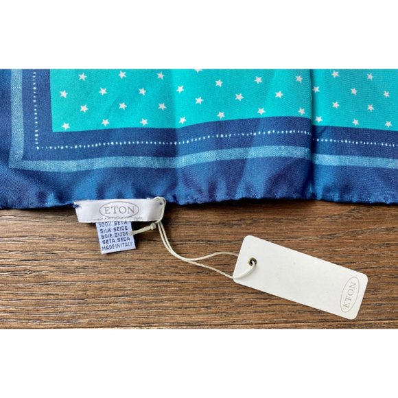 Eton Pocket Square Blue 13" 100% Silk - Picture 3 of 5